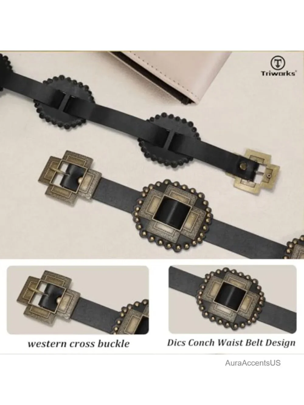 Western Concho Leather Belt Cowgirl Boho Chunky for Dresses Concert Festival